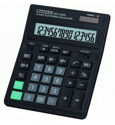 Калькулятор Citizen SDC-664S черный 16-разр. 2-е питание, 00, конвертация валют, mark up