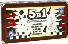 Настольная игра 1TOY 5 в 1 Шашки, шахматы, нарды, карты, домино Т52452